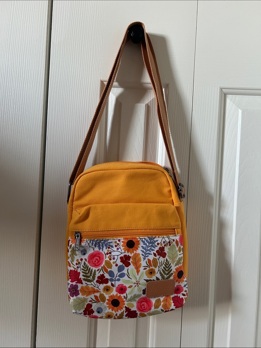 Yellow Floral Crossbody Bag with Adjustable Strap